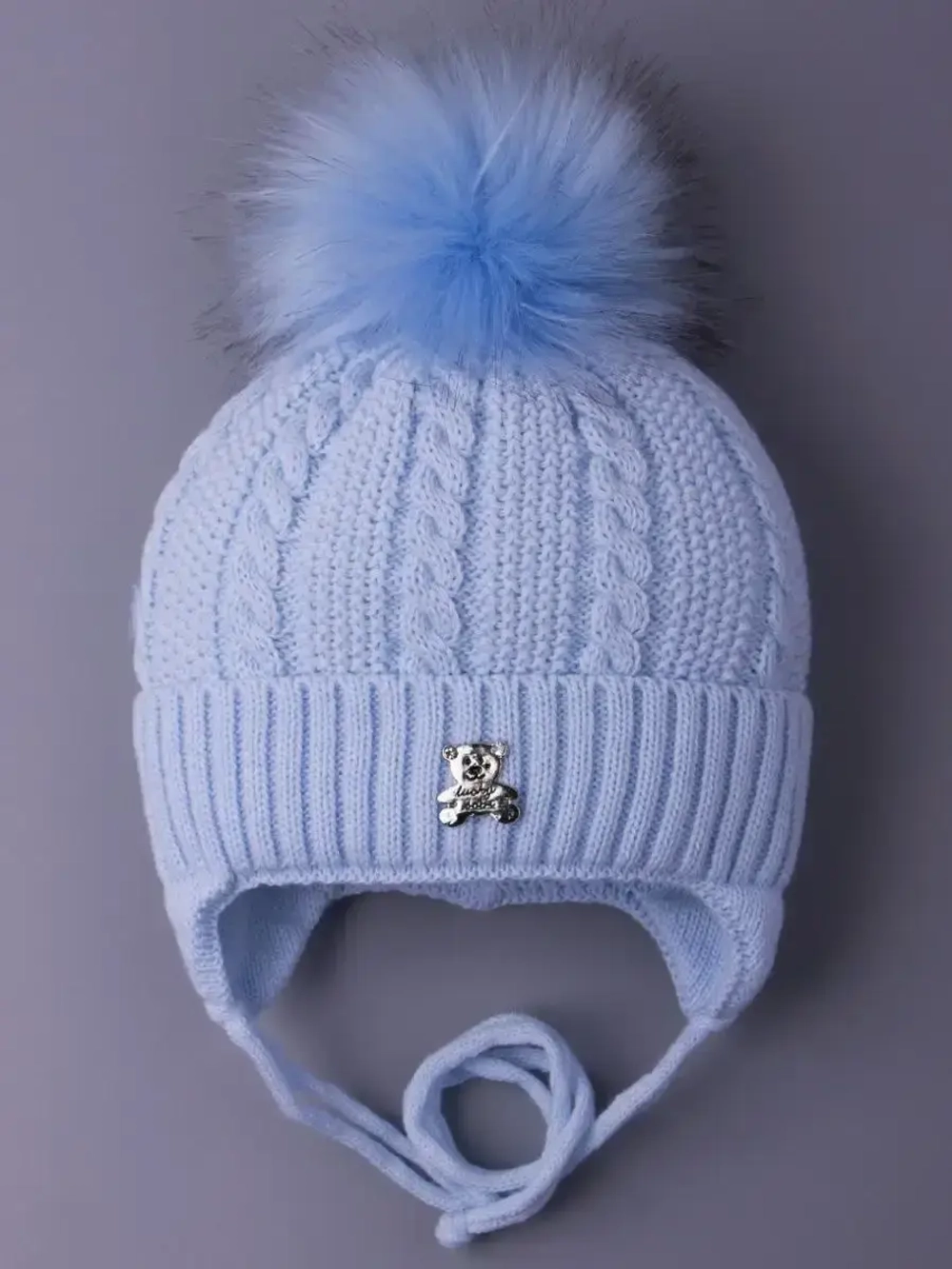 Шапка зимняя вязаная с помпоном для детей