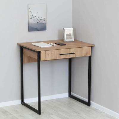 Стол письменный с ящиком на металлокаркасе (дуб Крафт золотой)