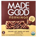 MadeGood, Mornings™, органические запеченные овсяные батончики, с шоколадной крошкой, 5 батончиков по 30 г