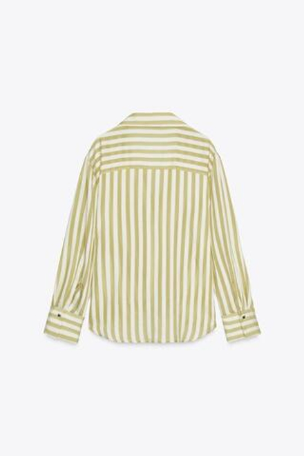 ZARA РУБАШКА В ПОЛОСКУ, ЗЕЛЕНЫЙ/ЭКРЮ