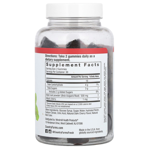 Country Farms, Жевательные мармеладки со свеклой, черная вишня, 60 жевательных таблеток