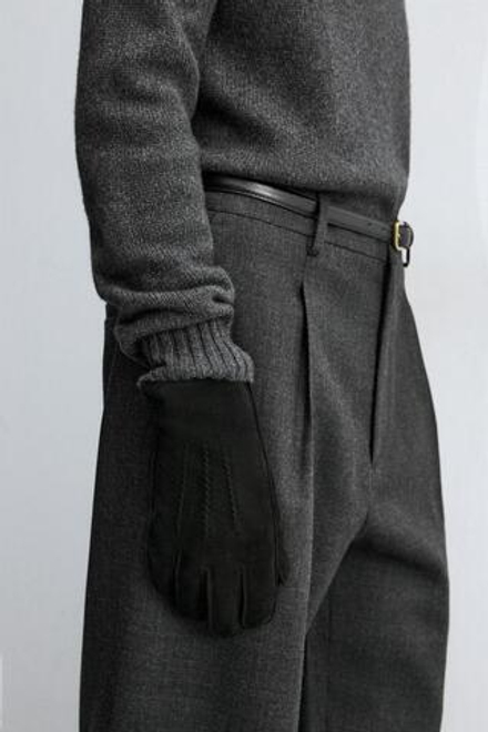 ZARA КОМБИНИРОВАННЫЕ КОЖАНЫЕ ПЕРЧАТКИ, ЧЕРНЫЙ