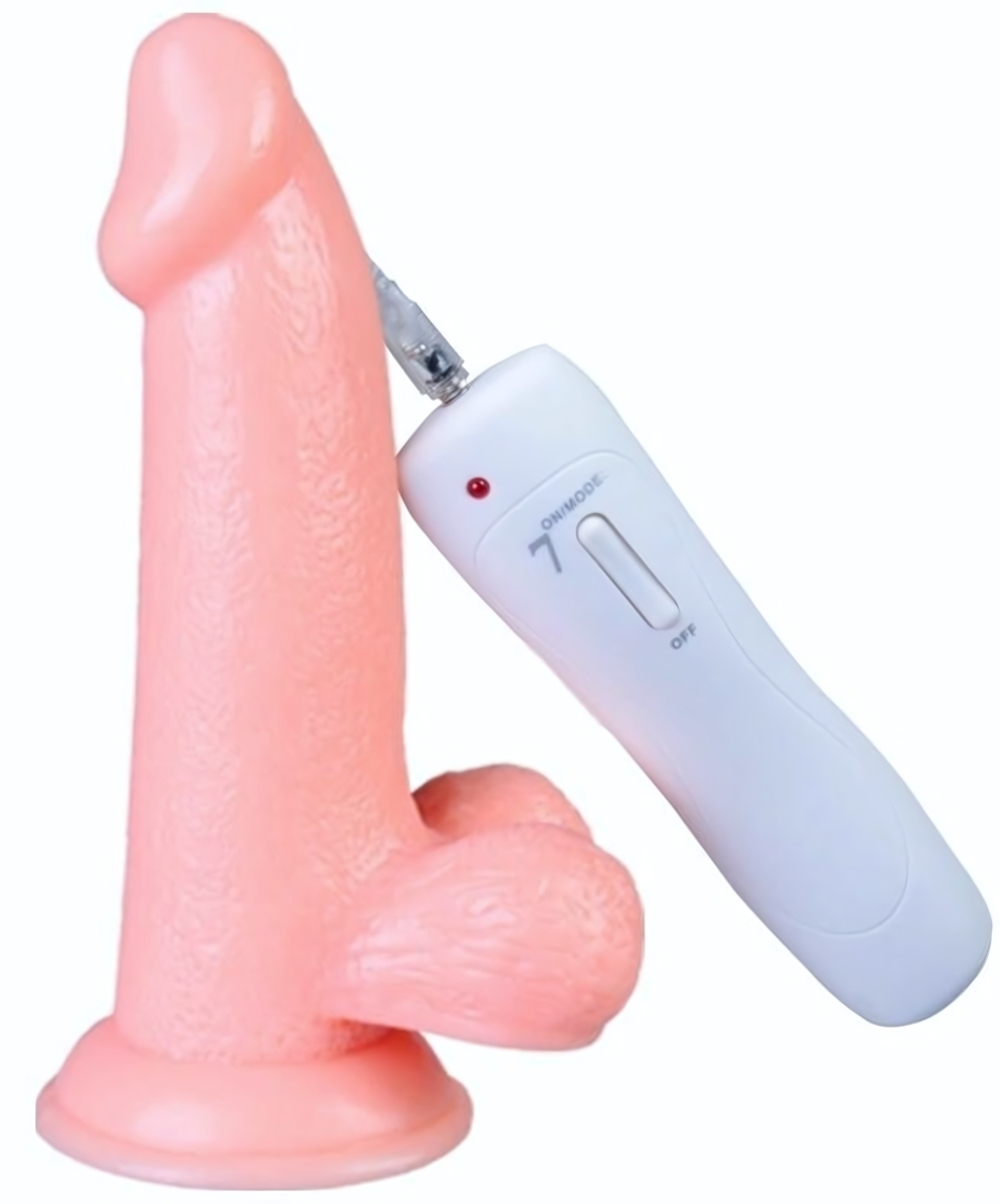 Телесный вибратор Vibrating Dong with Balls - 14 см. (Цвет: телесный)