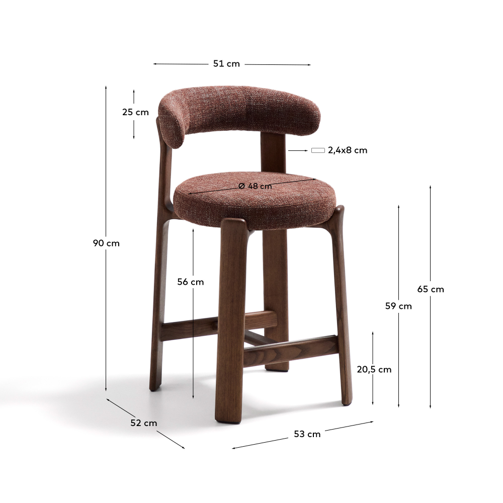 Полубарный стул Granite из коричневого шенилла и ясеня с отделкой орех 65 см