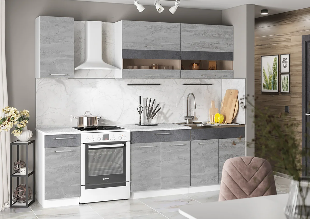 Кухня "Маша" 2,0м ЛДСП (белый/бетонный камень+угольн. камень),(столеш. Антарес), Интерьер Центр, г. Пенза