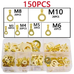 Кольцевые наконечники M3/M4/M5/M6/M8/M10, набор медных клемм для проводов 150шт.