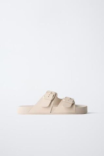 ZARA ПЛЯЖНЫЕ ТАПОЧКИ С ПРЯЖКАМИ, ЭКРЮ