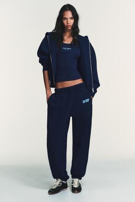 ZARA БРЮКИ-ДЖОГГЕРЫ С НАДПИСЬЮ, СИНИЙ