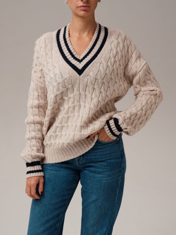 Джемпер женский с косами DBR J0556-8006, жемчужный