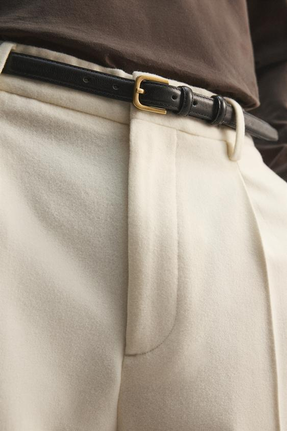 ZARA БРЮКИ ИЗ ФЛАНЕЛИ СО СКЛАДКАМИ — LIMITED EDITION, БЕЛЫЙ