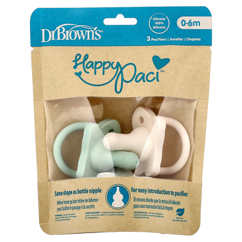 Dr. Brown's, HappyPaci™, соска для детей 0–6 месяцев, зеленый, серый и бежевый, 3 шт.