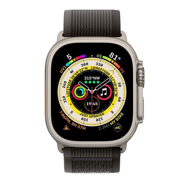 Умные часы Apple Watch Ultra 49 мм корпус из титана, ремешок Trail цвета «чёрный/серый» (S/M, 130–180 мм)