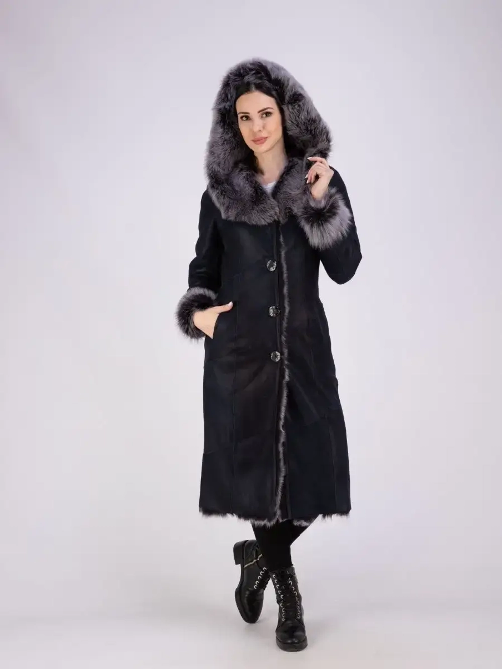 Дубленка натуральная с капюшоном длинная Турция