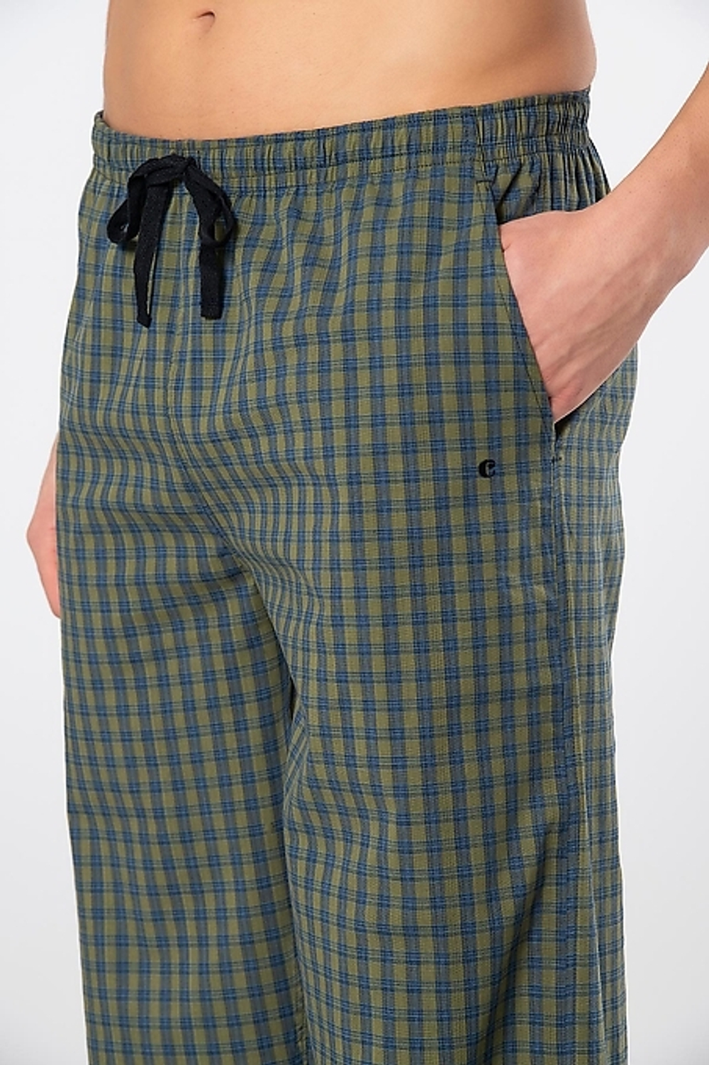 Брюки домашние мужские зеленый с желтым мел.клетка