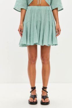 Юбка мини из хлопка stone wash мятного цвета