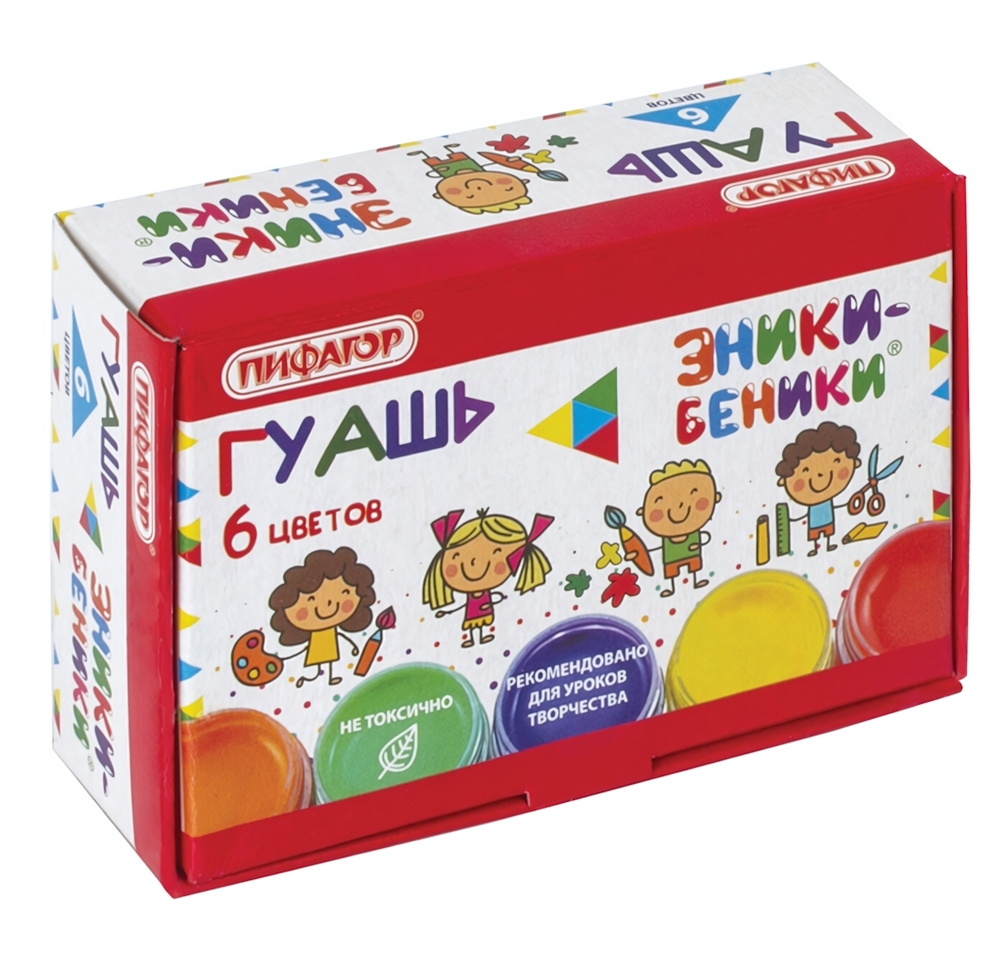 Гуашь 6цв. по 10мл. "Эники-беники" (Пифагор)