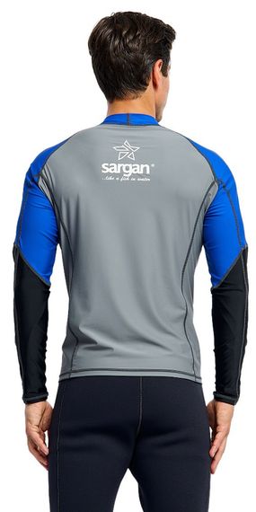 Футболка рашгард лонгслив Sargan Агидель UPF 50+ мужская серо-синяя роял-черный