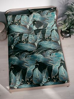 Постельное белье Simple House "Monstera Gold" семейное   наволочки 50х70 2шт Простынь на резинке 160х200 см  Пододеяльник 145х215 см(2шт)