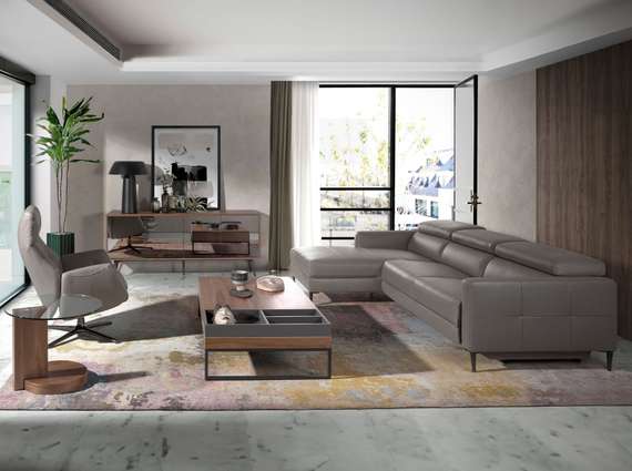 Угловой диван с реклайнером Angel Cerda 5237-L, серая кожа