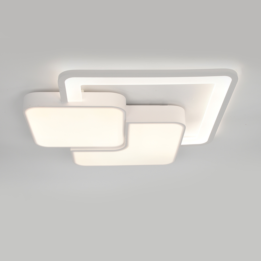 Потолочный светодиодный светильник 91Вт, 5390лм, 3000-6000K, Ra>80, плавная регулировка мощности, изменение цветовой температуры, пульт, металл/акрил, белый