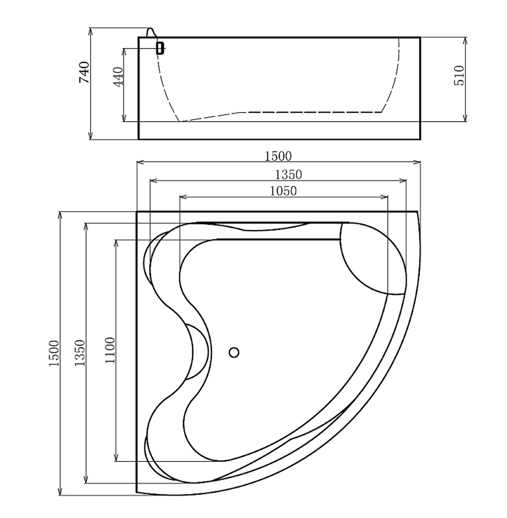 Акриловая ванна Gemy 150х150 G9041 B с гидромассажем
