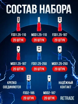 Клеммы обжимные для проводов с изоляцией набор 280 шт в кейсе