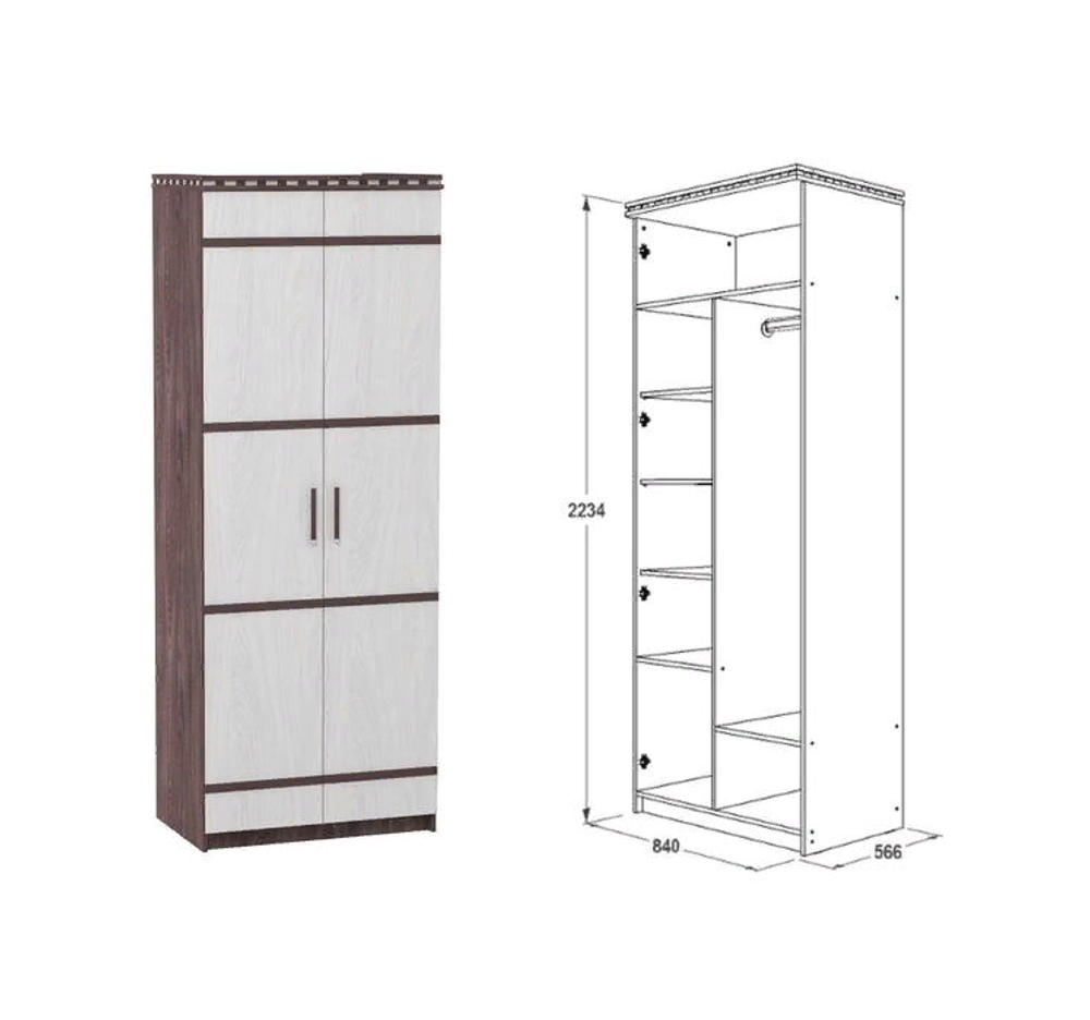 Шкаф 2-х створ. для белья и одежды Ольга-13 ЛДСП ясень анкор темн./ясень анкор св.