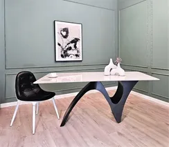 Стол Trento, 180х90 см, белый керамогранит на черной фигурной ножке