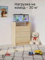 Комод, 62х30х83, Раст, с 3 ящиками, для одежды и для игрушек, для прихожей, из массива дерева, натуральный, IKEA