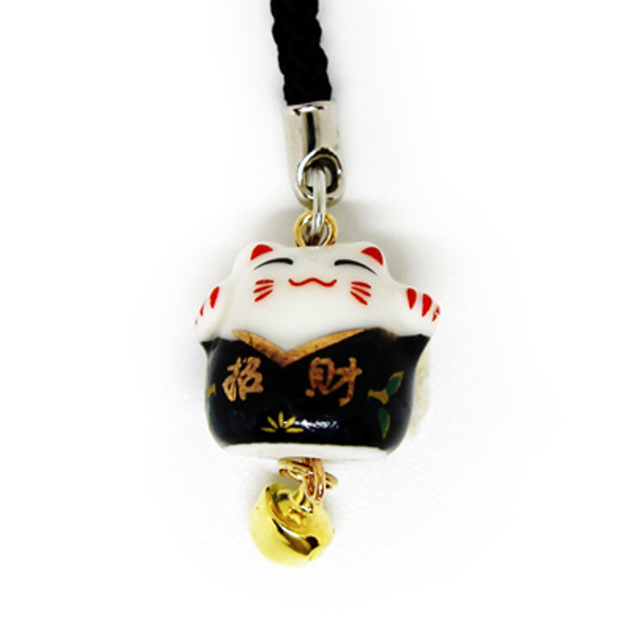 Манеки-неко подвеска "Ждем счастья" черная