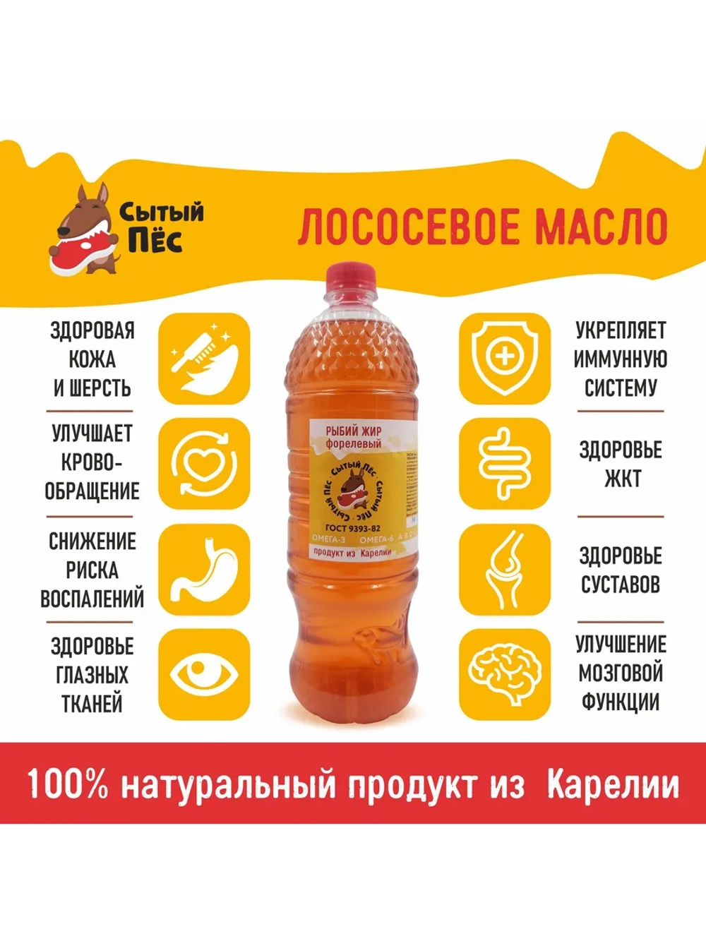 Рыбий жир для животных лососевый 100 мл Сытый Пёс