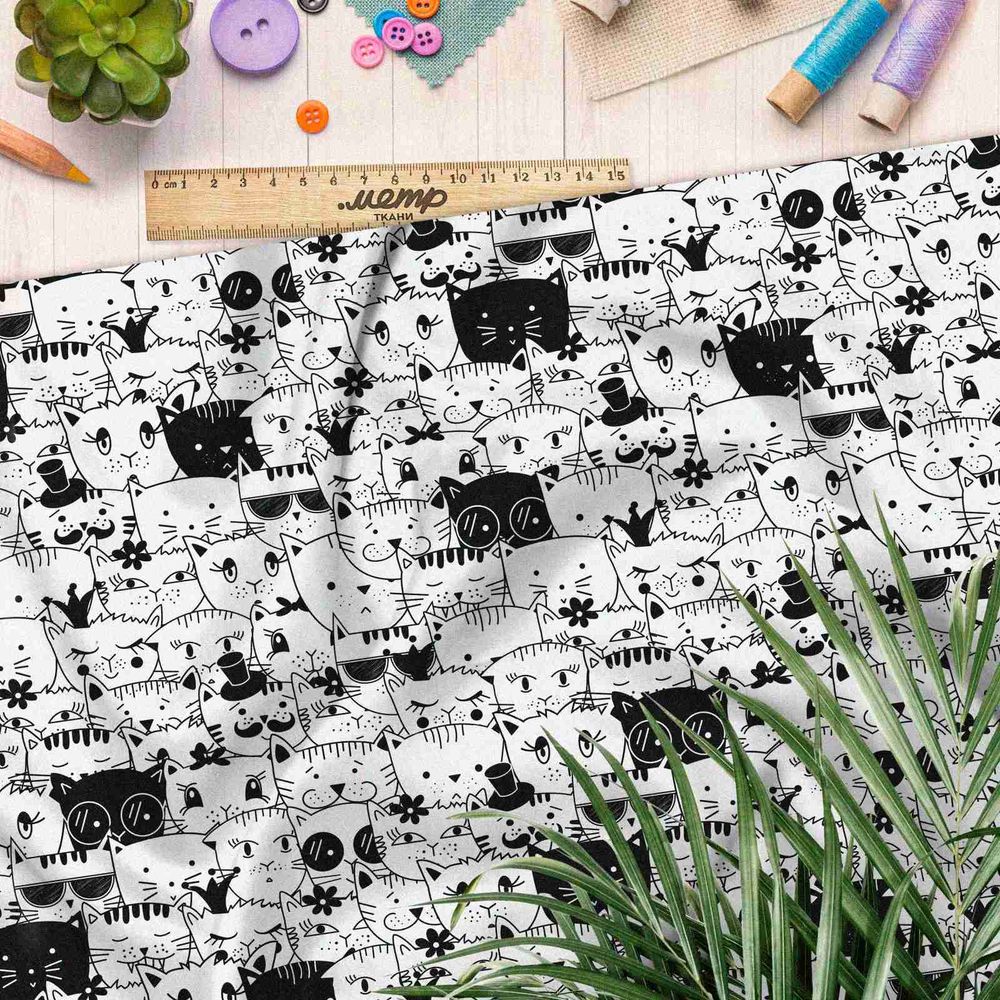 Ткань футер 2-х нитка толпа креативных кошек