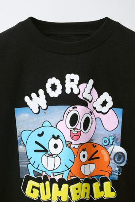 ZARA ФУТБОЛКА С ПРИНТОМ GUMBALL CARTOON NETWORK™, ЧЕРНЫЙ