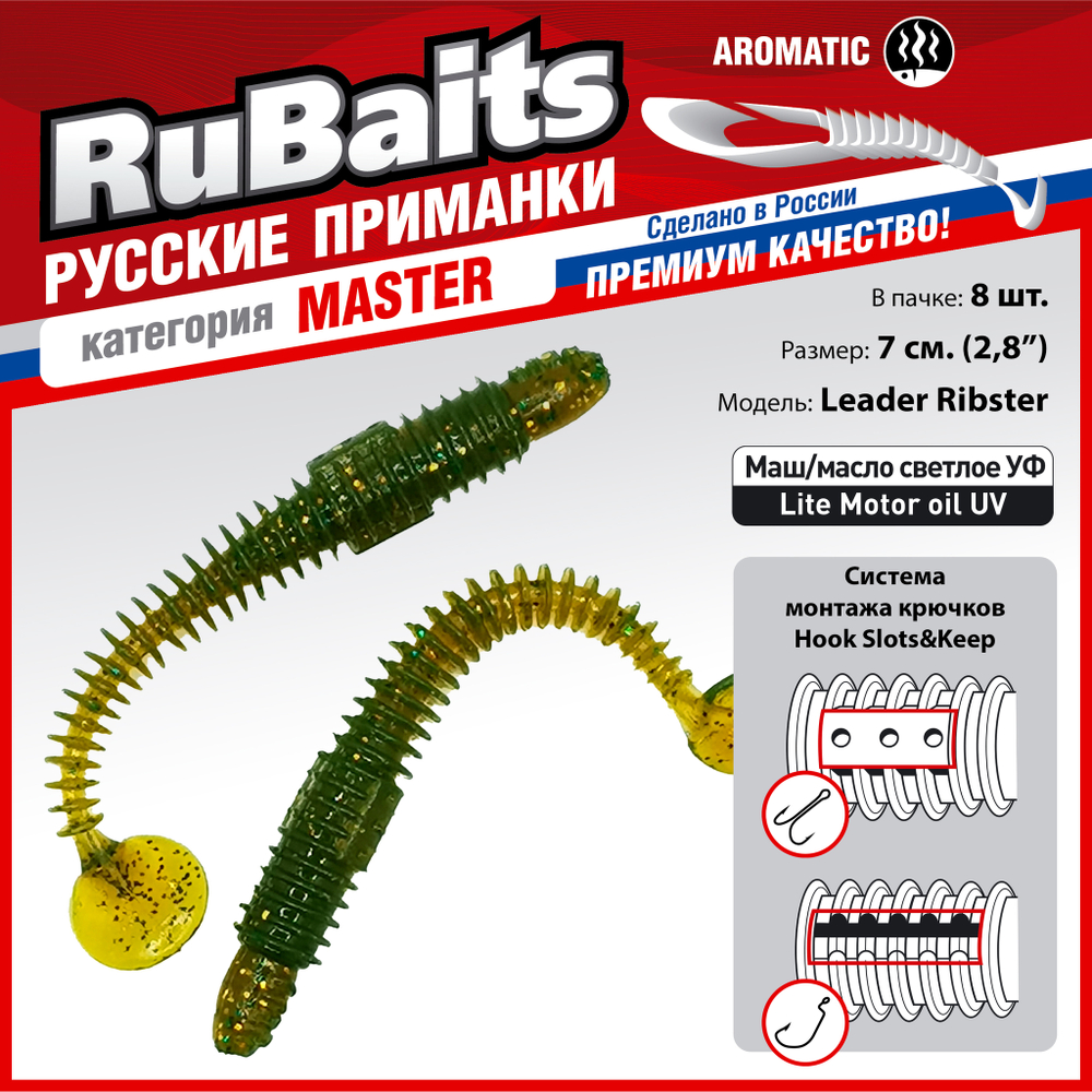 Рыболовные, силиконовые приманки виброхвост RuBaits Leader Ribster Набор для рыбалки на щуку, на судака, на окуня форель. На спиннинг, джиг, микроджиг