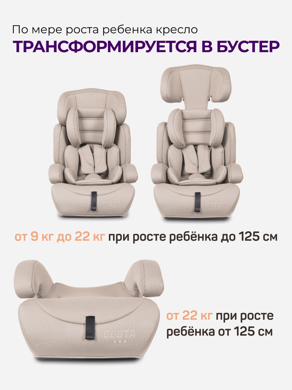 Автокресло детское Farfello Costa CS-003 группа 1/2/3 (9-36) бежевый
