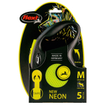 flexi рулетка Neon New М (до 25 кг) лента 5 м, светоотражающая, желтый неон