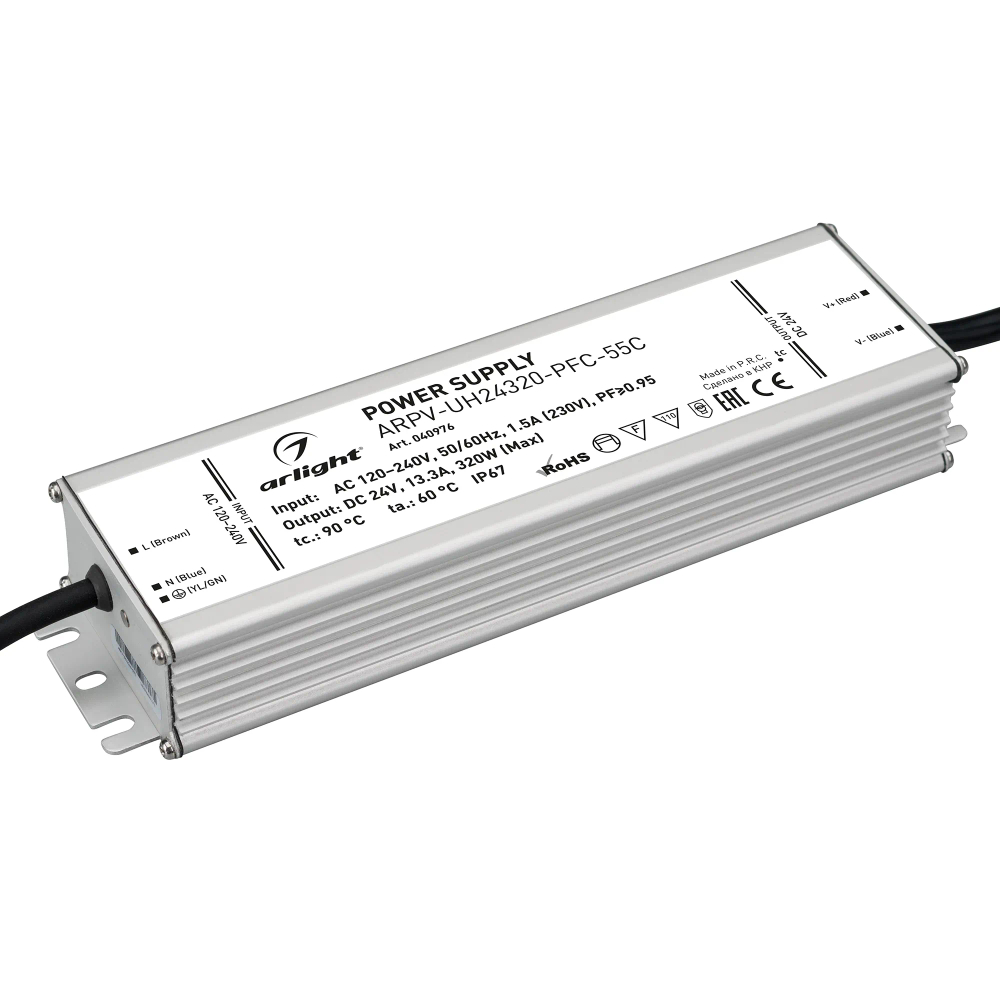 Блок питания ARPV-UH24320-PFC-55C (24V, 13.3A, 320W) (Arlight, IP67 Металл, 5 лет) 040976