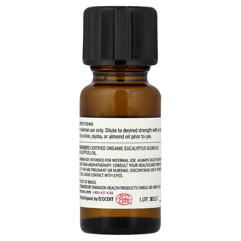 Swanson, Сертифицированное органическое эфирное масло эвкалипта, 15 мл (0,5 жидк. унц.)