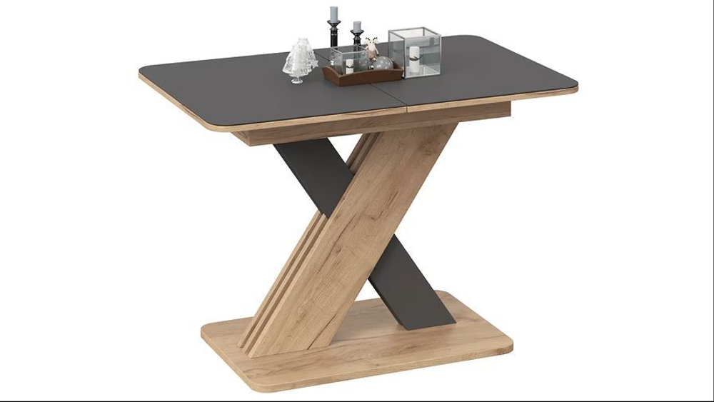 Стол кухонный обеденный раздвижной Ателье Тёмный/Белый/Стекло Серое Матовое, Люксембург, 110,4х70х75,7 см