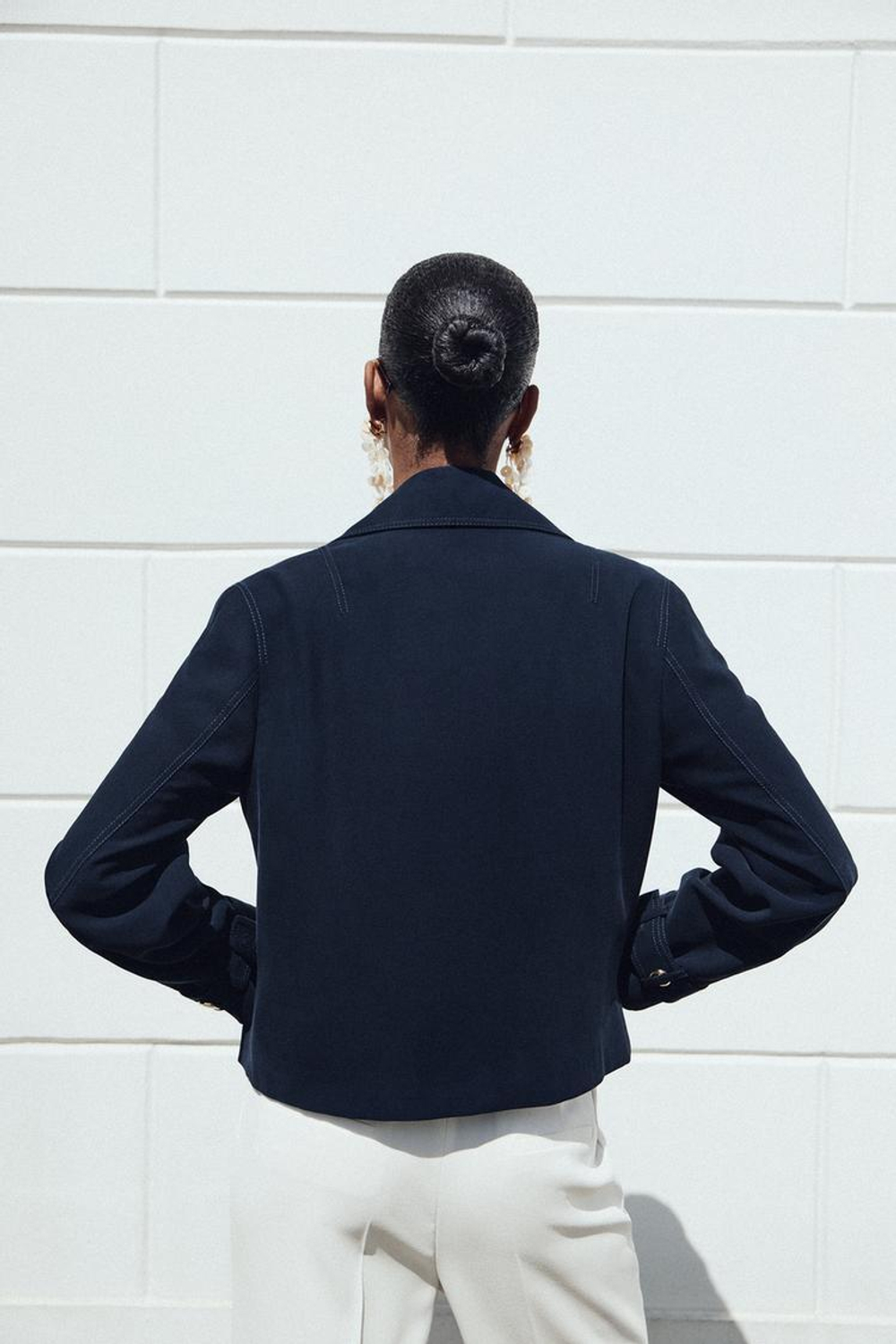 ZARA КОРОТКАЯ ДВУБОРТНАЯ КУРТКА, МОРСКОЙ СИНИЙ