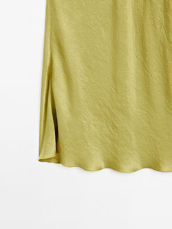 Massimo Dutti Длинная юбка из струящегося атласа - STUDIO, зеленый