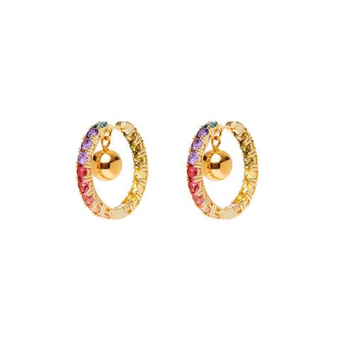 Gold Ball Rainbow Hoop Earrings