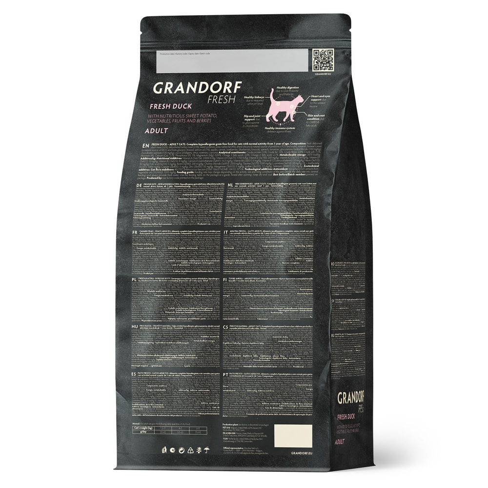 Сухой корм GRANDORF FRESH для взрослых кошек Свежее мясо утки с бататом