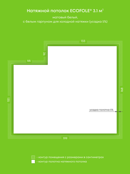 Матовый натяжной потолок 3.1 м2