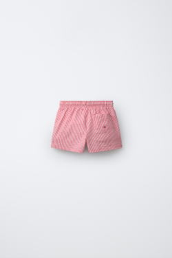ZARA ПЛАВКИ ИЗ ЖАТОЙ ТКАНИ В ПОЛОСКУ, КОРАЛЛОВЫЙ