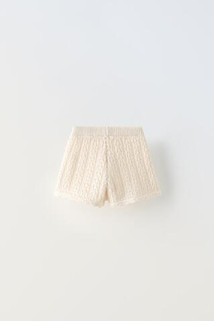 ZARA ШОРТЫ ИЗ КРУЖЕВА КРОШЕ С БАНТОМ, ЭКРЮ