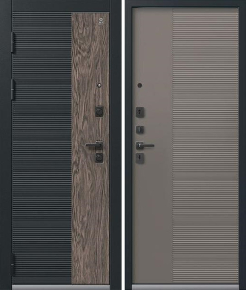 Входная дверь Центурион C-112 Чёрный муар+Кварц черный+Орех мокко - Базальт (2025)