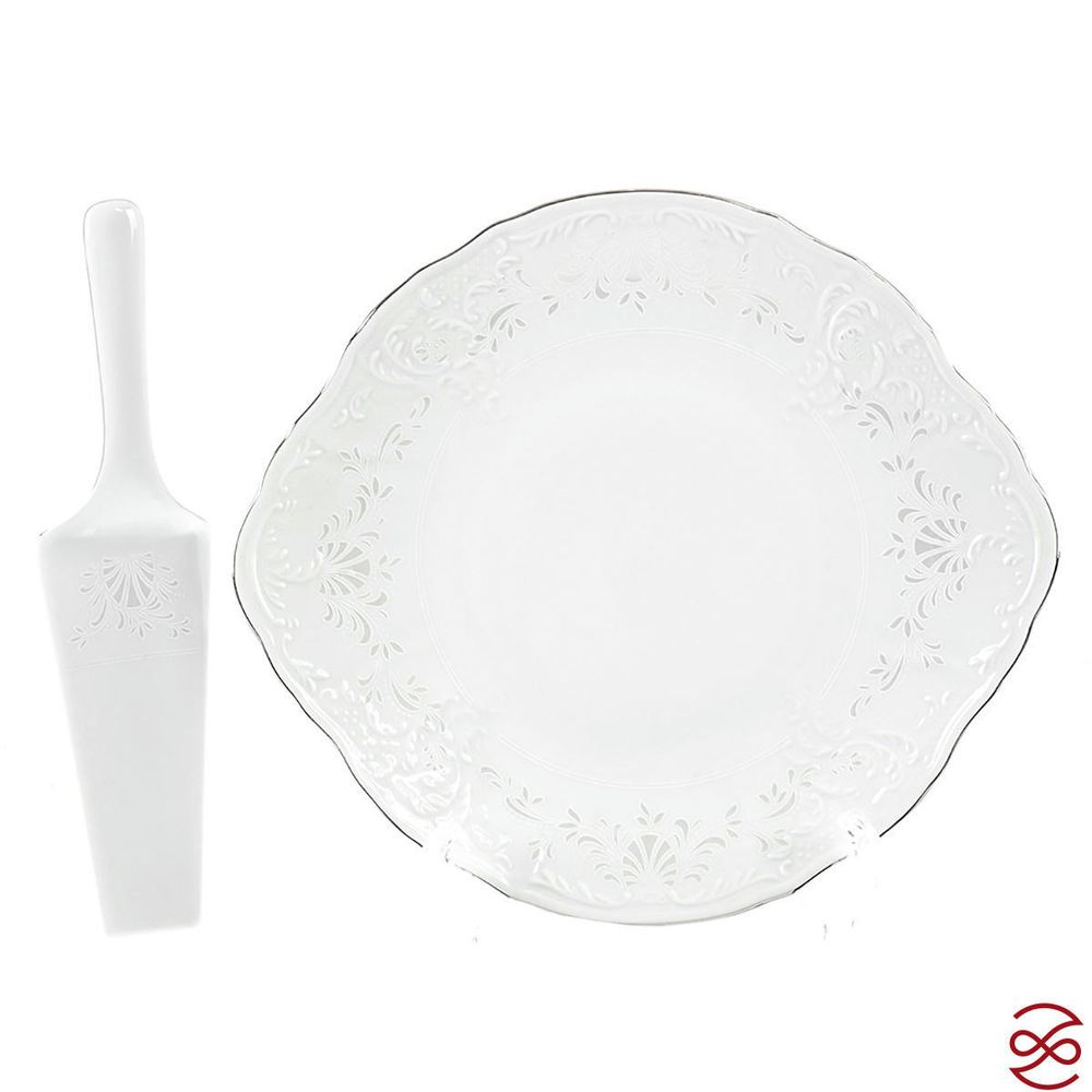 Тарелка для торта с лопаткой Bernadotte Платиновый узор 27 см