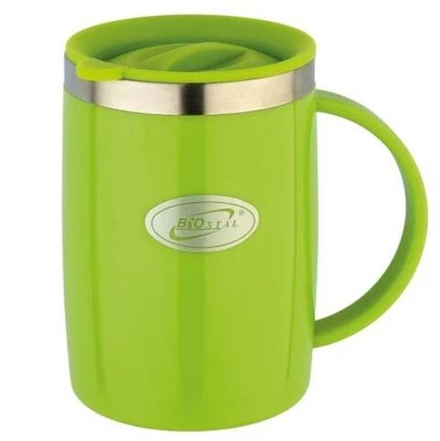 Термокружка Biostal Flёr дутая 0,4л.с крышкой зеленая