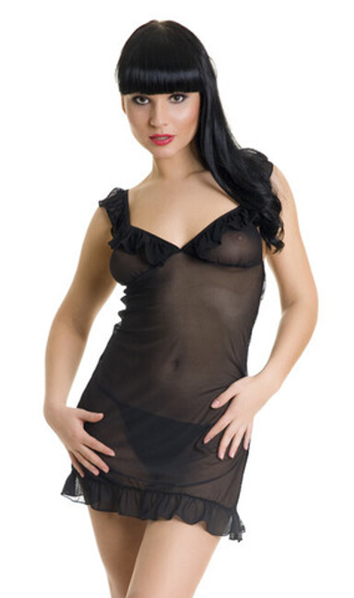 Комбинация черная с рюшами и стрингами SL (42-46) (Цвет: черный)